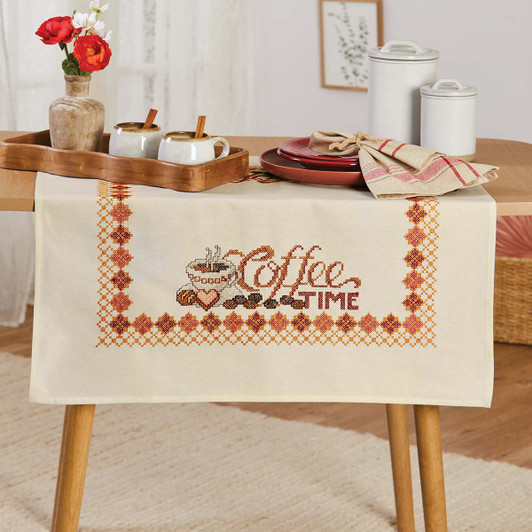 Herrschners Coffee Time Table Topper Stamped Cross-Stitch Kit