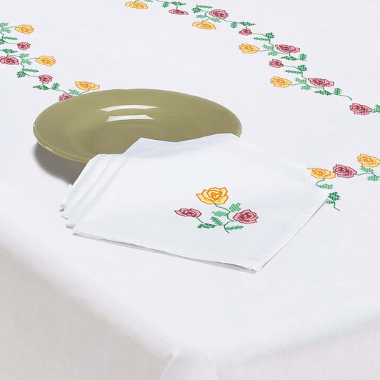 Herrschners Roses in Bloom Napkins Stamped Cross-Stitch