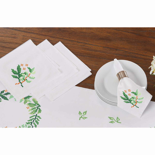 Herrschners Evelyn Napkins Stamped Cross-Stitch
