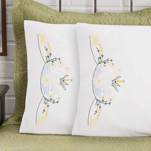 Herrschners Suzanne Pillowcase Pair Stamped Embroidery