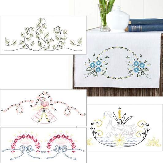 Herrschners Spring 2026 Revival Dresser Scarves, Set of 5 Stamped Embroidery