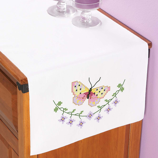Herrschners Butterfly & Blossoms Dresser Scarf Stamped Cross-Stitch