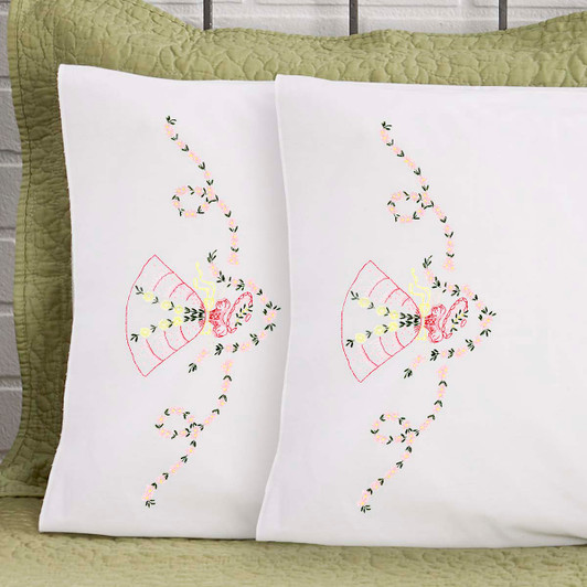 Herrschners Veronica Pillowcase Pair Stamped Embroidery