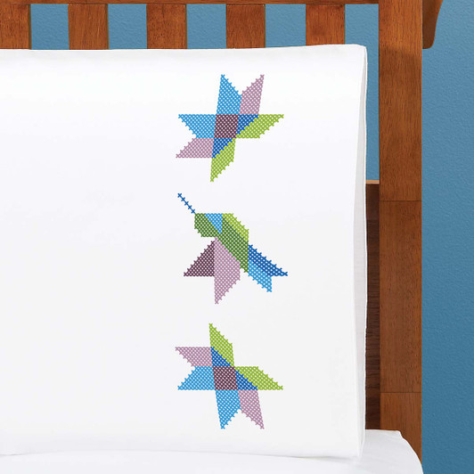 Herrschners Quilted Hummingbird Pillowcase Pair Stamped Cross-Stitch