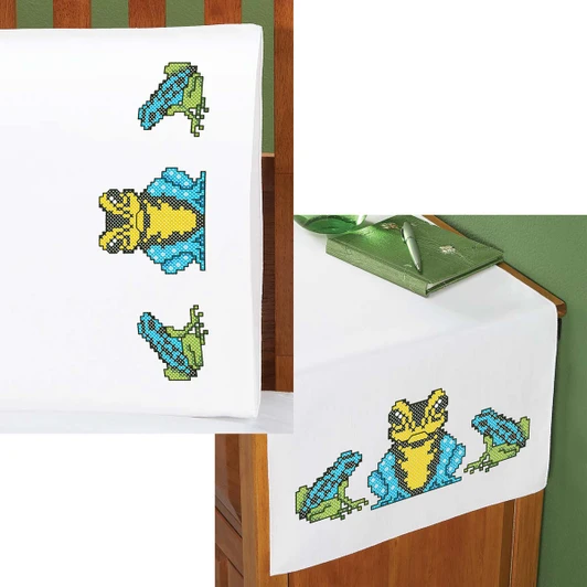 Tropical Frogs Pillowcase Pair or Dresser Scarf Thread Kit