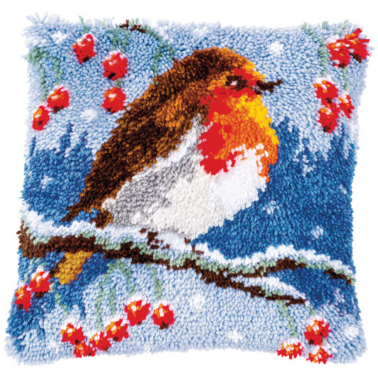 Vervaco Red Robin in Winter Pillow Cover Latch Hook Kit