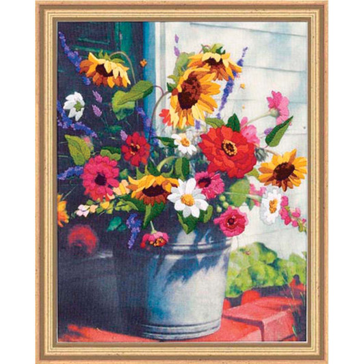 Dimensions Bucket of Flowers Kit & Frame Stamped Embroidery Kit
