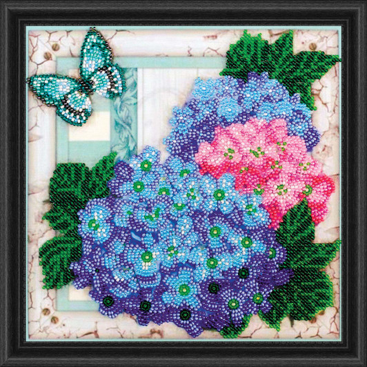 Abris Art Gentle Hydrangeas Bead Emb Kit & Frame Embroidery Kit