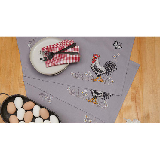 Herrschners Black, White, & Feathered Placemats Stamped Cross-Stitch Kit