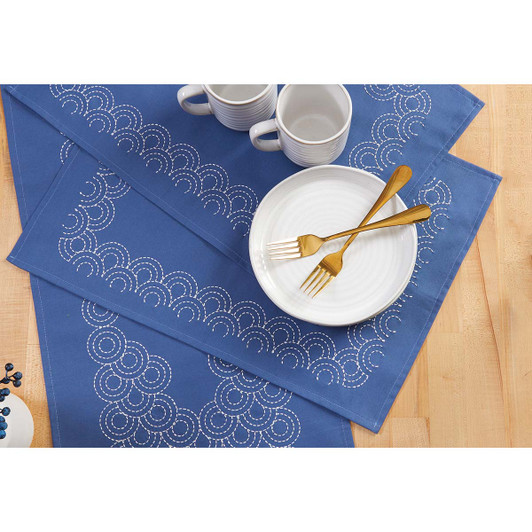 Herrschners Sashiko Circles Place Mats Stamped Embroidery Kit