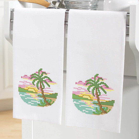 Herrschners Tropical Retreat Towel Pair Stamped Cross-Stitch