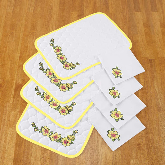 Herrschners Petite Petals Place Mats & Napkins Stamped Cross-Stitch