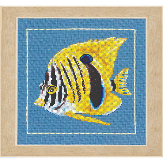 LanArte Yellow Zebra Fish Counted Cross-Stitch Kit