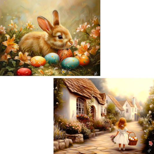 SunsOut Delivering Eggs & Bunny Love, Set of 2 Jigsaw Puzzle
