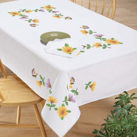 Herrschners Garden Blossoms Tablecloth Stamped Cross-Stitch