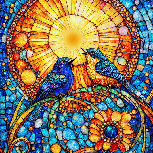 SunsOut Bluebirds Stained Glass Jigsaw Puzzle