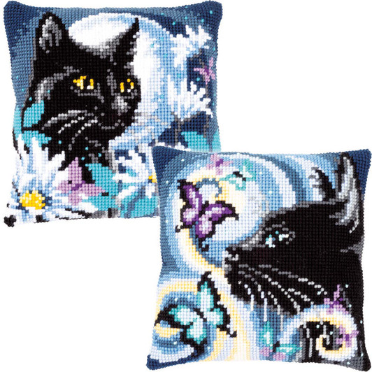 Vervaco Moonlight Cats Pillow Covers, Set of 2 Needlepoint Kit