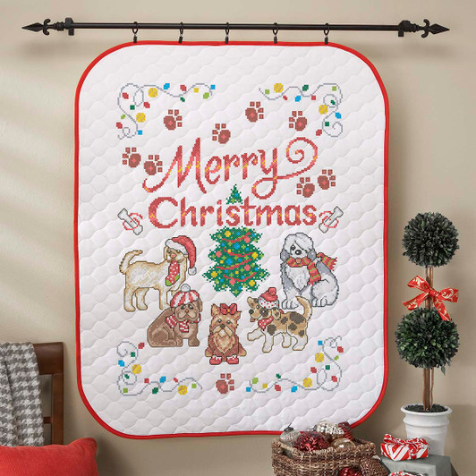 Herrschners Dog Gone Christmas Wall Hanging Stamped Cross-Stitch