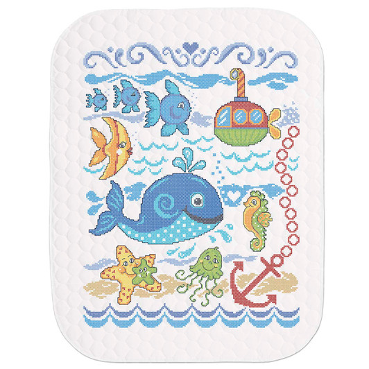 Herrschners Seaside Friends Value Baby Quilt Stamped Cross-Stitch