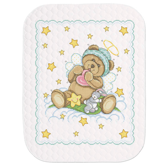 Herrschners Starbright Teddy Value Baby Quilt Stamped Cross-Stitch