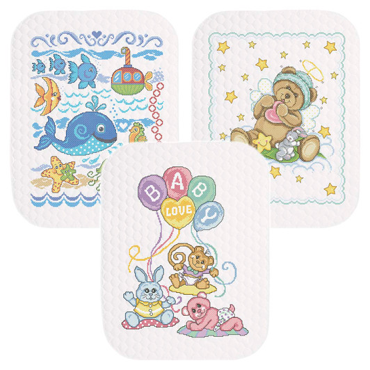 Herrschners Snuggles & Adventure Value Baby Quilt Set Stamped Cross-Stitch