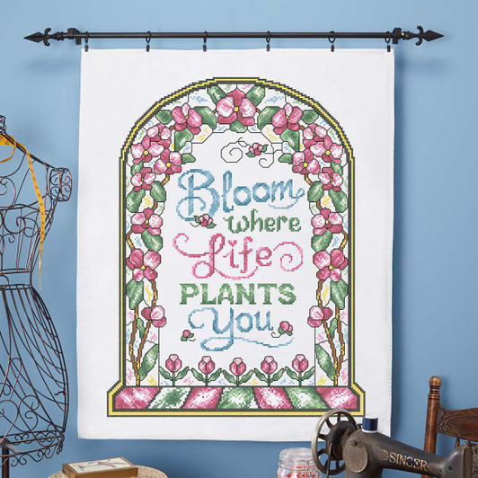 Herrschners Orchid Bloom Stained Glass Lap Quilt Top Stamped Cross-Stitch