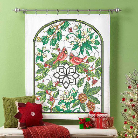 Herrschners Winter Stained Glass Lap Quilt Top Stamped Cross-Stitch