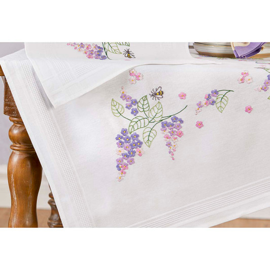 Herrschners Lavender & Bees Table Runner Stamped Embroidery