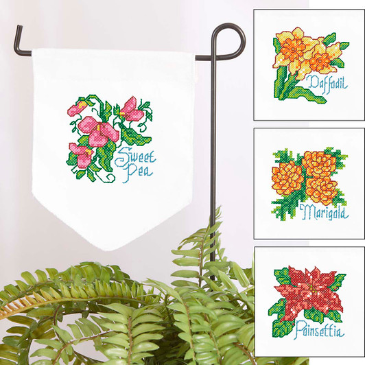 Herrschners Four Seasons Plant Stand Flags Stamped Cross-Stitch