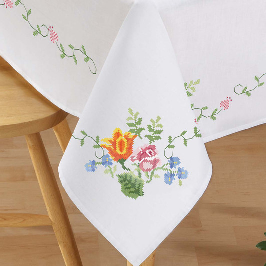 Herrschners Victorian Rose Tablecloth Stamped Cross-Stitch