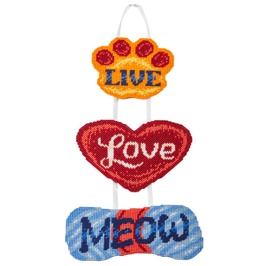Herrschners Live, Love, Meow Wall Hanging Plastic Canvas