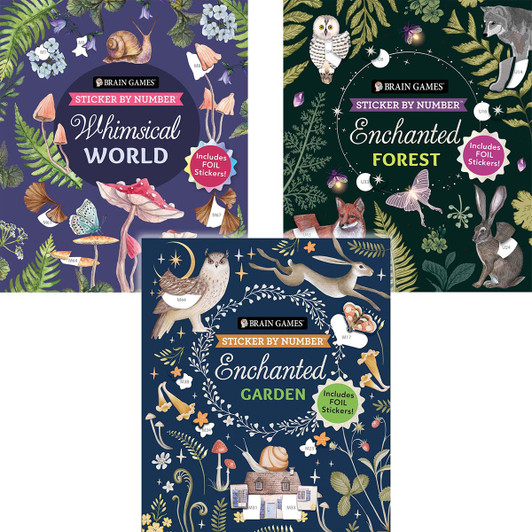 Brain Games Whimsical World, Enchanted Garden, & Forest, Set of 3 Sticker by Number