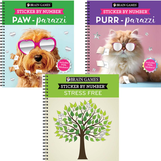Brain Games Stress-Free, Purr- & Paw-Parazzi, Set of 3 Sticker by Number