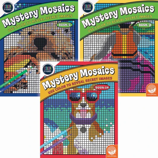 MindWare  Mystery Mosaics #14, 9, & 5 Set of 3 Coloring Book