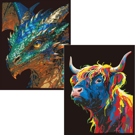 Diamond Dotz Highland Cow & Kaleidoscope Dragon Flock, Set of 2 Diamond Painting