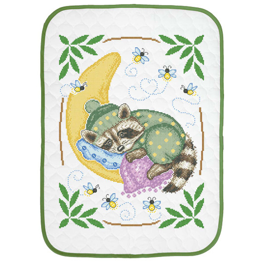 Herrschners Sleepy Raccoon Baby Quilt Stamped Cross-Stitch
