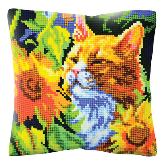 RTO Cat in Sunflowers Needlepoint