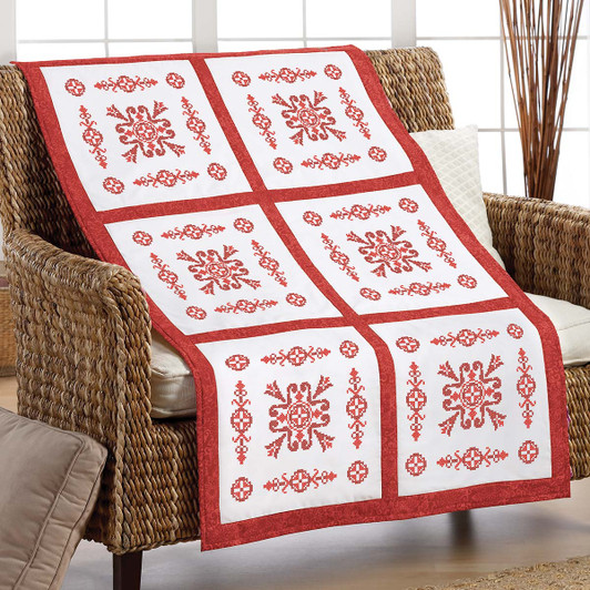 Herrschners Red Tile Quilt Blocks scs Stamped Cross-Stitch