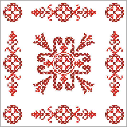 Herrschners Red Tile Quilt Blocks scs Stamped Cross-Stitch