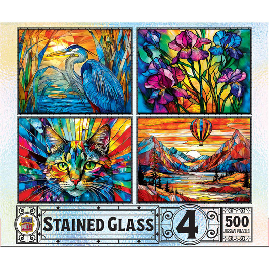 Masterpieces Puzzle Co Stained Glass 4-Pack Jigsaw Puzzle