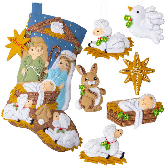 Bucilla Little Blessed Nativity Stocking & Ornament Set Felt & Sequin Kit