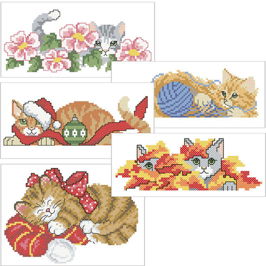Herrschners Cats for all Seasons Pillowcase SCS Stamped Cross-Stitch