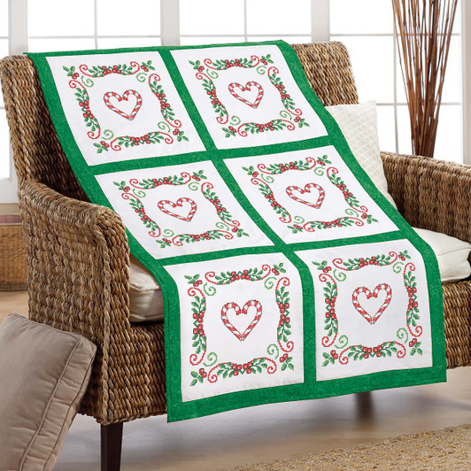Herrschners Peppermint & Holly Quilt Blocks scs Stamped Cross-Stitch