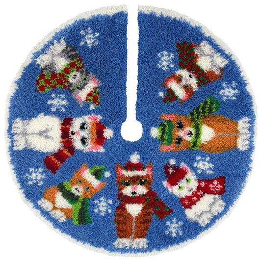 Herrschners Christmas Kitties Tree Skirt Latch Hook Kit