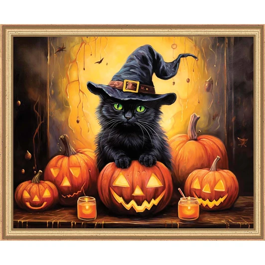 Craftoria Black Cat's Halloween Kit & Frame Paint by Number Kit