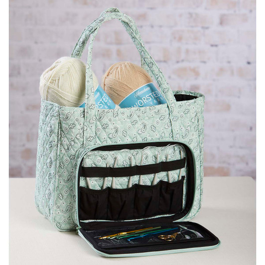 Herrschners Quilted Large Needlework Bag-Petite Paisley Mint