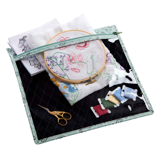 Herrschners Quilted Project Pouch MD - Petite Paisley Mint