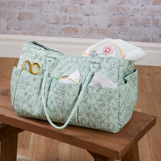 Herrschners Quilted Deluxe Tote -Petite Paisley Mint