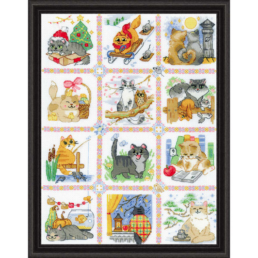 RIOLIS Cat Calendar Counted Cross-Stitch Kit