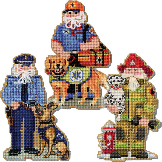 Wichelt Imports, Inc. Emergencies Services Santas Ornanments Counted Cross-Stitch Kit
